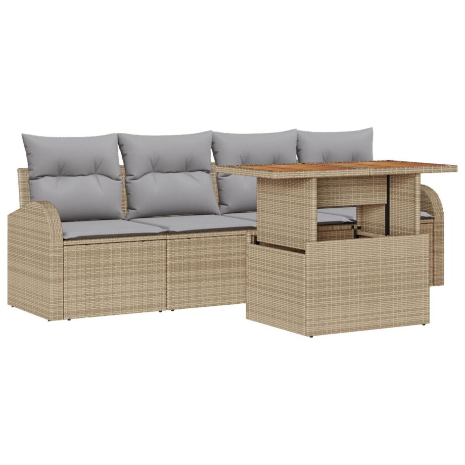 Moderne Beige Poly Rattan Have Sofa Sæt med Hynder