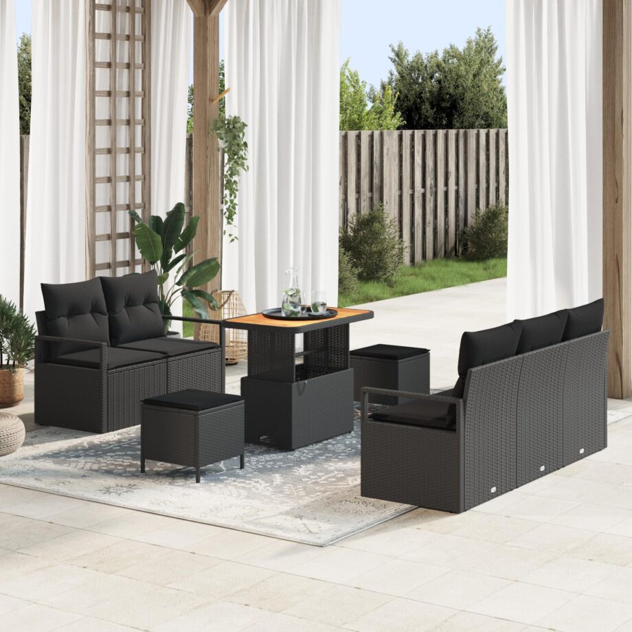 Stilfuldt Sort Have Sofa Sæt med Puder i Poly Rattan