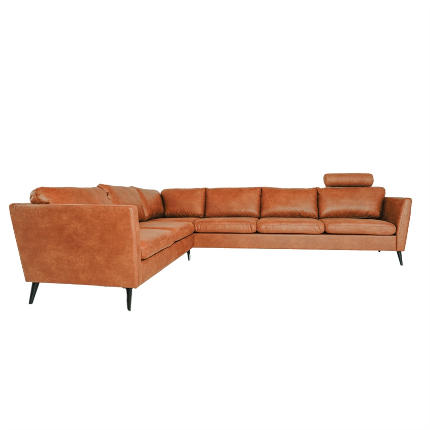 Jakob Hjørnesofa Cognac Sorte Ben - Nordic Design Sofa