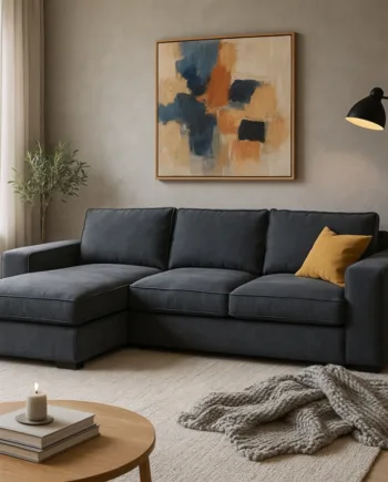 Lønstrup Sofa Med Chaiselong Grå Blåt Stof - Nordic Design Sofa