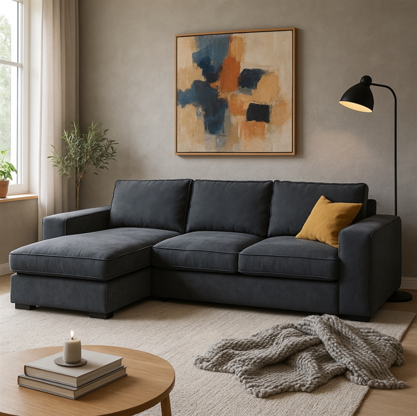 Lønstrup Sofa Med Chaiselong Grå Blåt Stof - Nordic Design Sofa