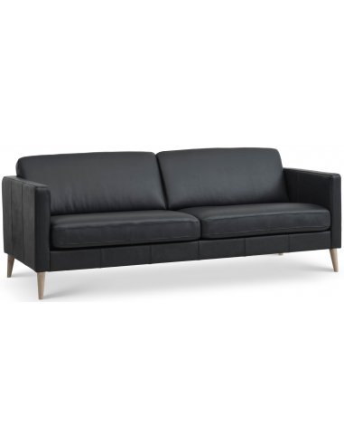 Sort Askset Personers Sofa Semi Anilin Læder B214 D86 Natur - Sofa