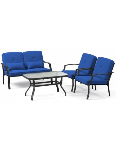 Loungesæt Med Sofa Stole Bord Metal Glas Sort Blå - Sofa