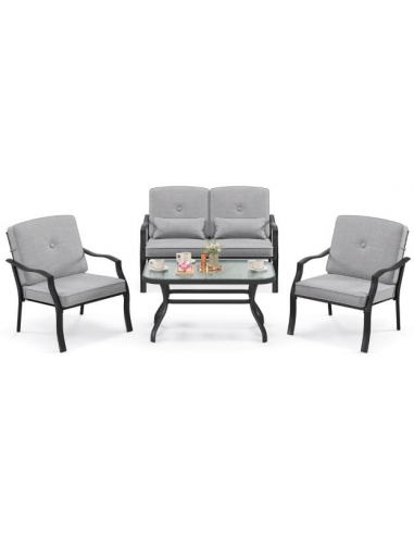 Loungesæt Med Sofa Stole Bord Metal Glas Sort Grå - Sofa