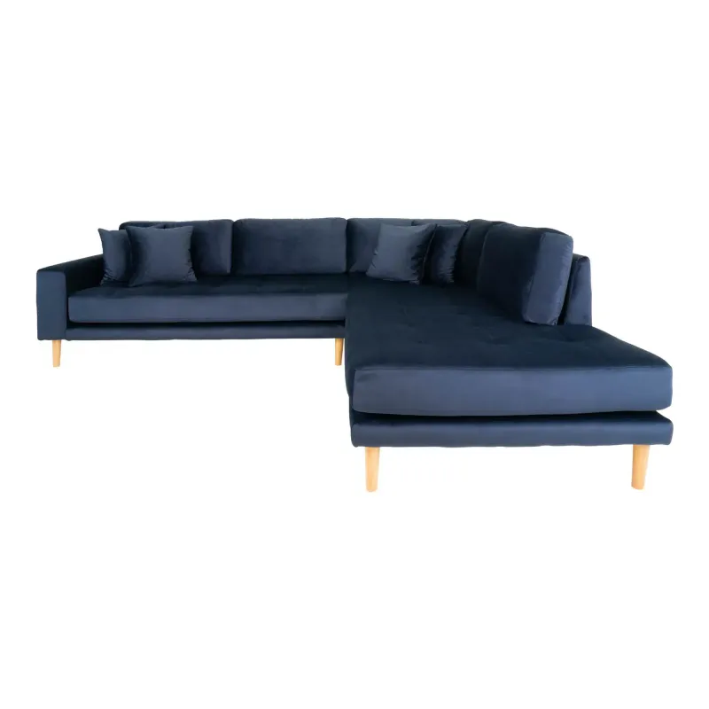 Sofa Højrevendt Blå Velour Med Fire Puder Hn1005 Åben Ende 1301403 - Homeshop Sofa - 5713917010189