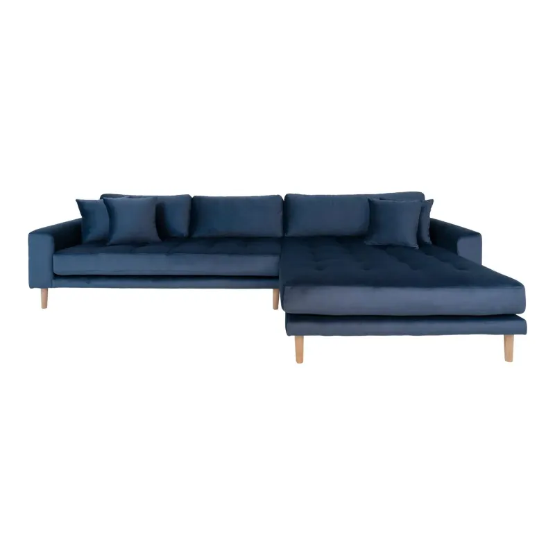 Sofa Højrevendt Mørkeblåt Velour Med Fire Puder Hn1005 1301183 - Homeshop Sofa - 5713917006595