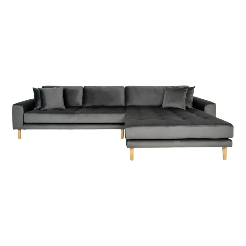 Sofa Højrevendt Mørkegrå Velour Med Fire Puder Hn1013 1301186 - Homeshop Sofa - 5713917010752