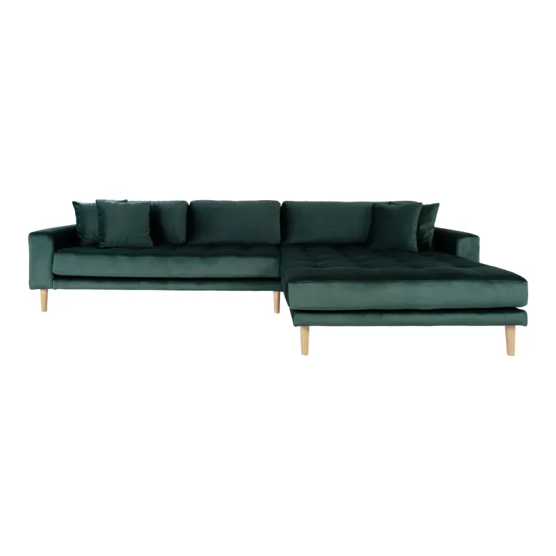 Grøn Sofa Højrevendt Mørke Velour Med Fire Puder Hn1006 1301185 - Homeshop Sofa - 5713917009862