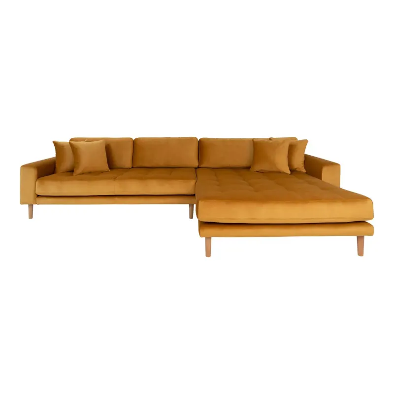 Sofa Højrevendt Sennepsgul Velour Med Fire Puder Hn1004 1301184 - Homeshop Sofa - 5713917006601