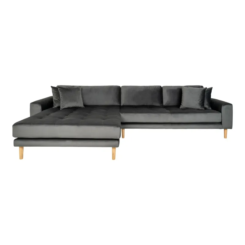 Sofa Venstrevendt Mørkegrå Velour Med Fire Puder Hn1013 1301196 - Homeshop Sofa - 5713917010776