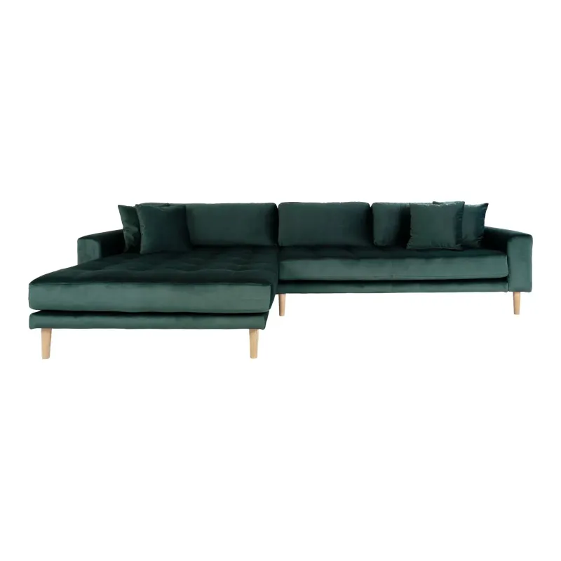Grøn Sofa Venstrevendt Mørke Velour Med Fire Puder Hn1006 1301195 - Homeshop Sofa - 5713917009886