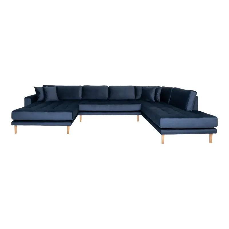 Sofa Med åben Ende Venstrevendt Mørkeblå Velour Med Fire Puder Hn1005 Åben Ende 1301463 - Homeshop Sofa - 5713917010172